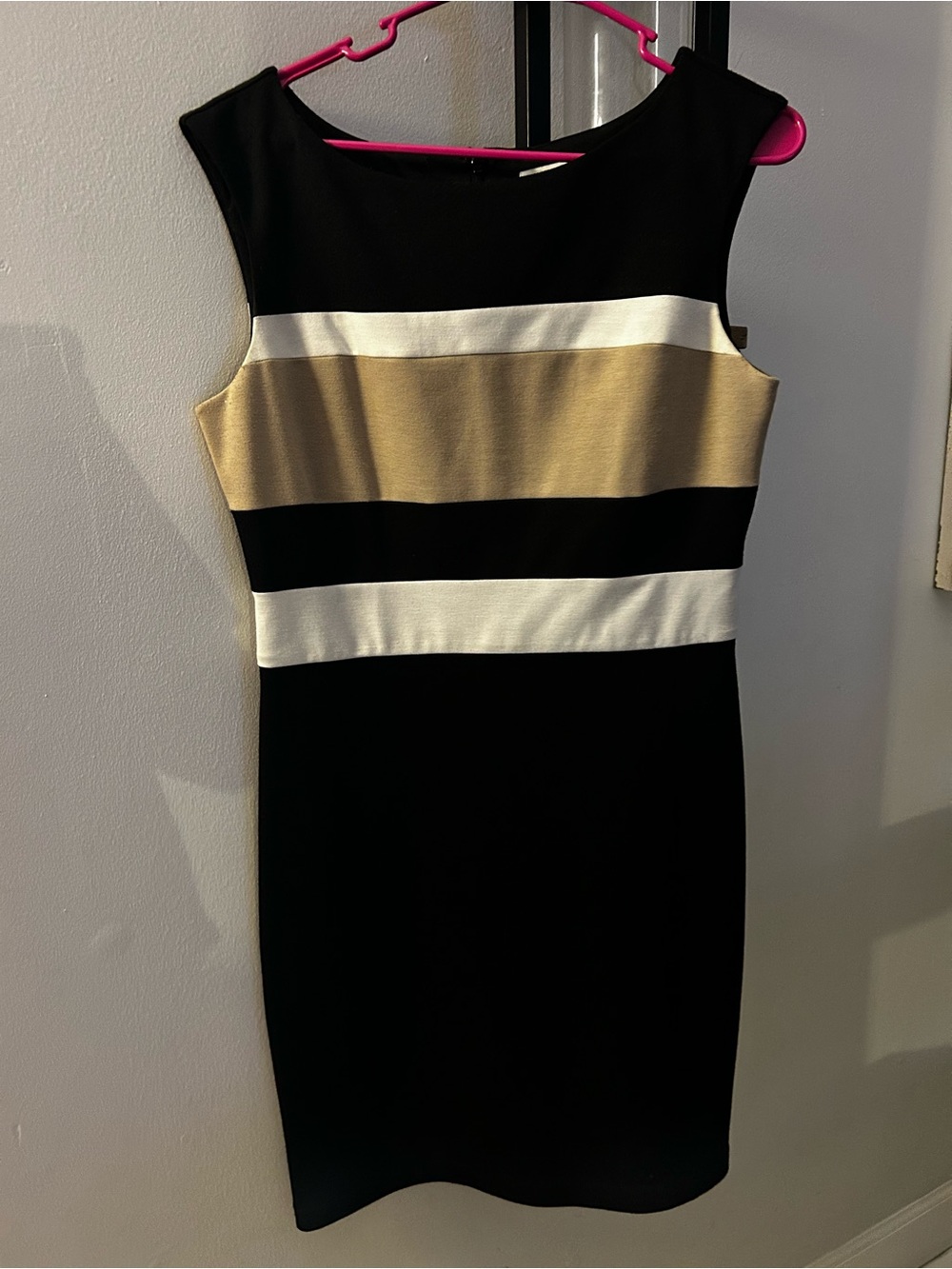 White House Black Market Black, Gold and White Striped Midi Dress